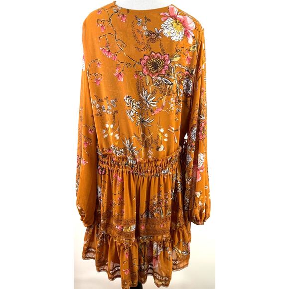 Free People Cherry Blossom Plunge Long Sleeve Mini Dress Size Medium - Picture 5 of 10